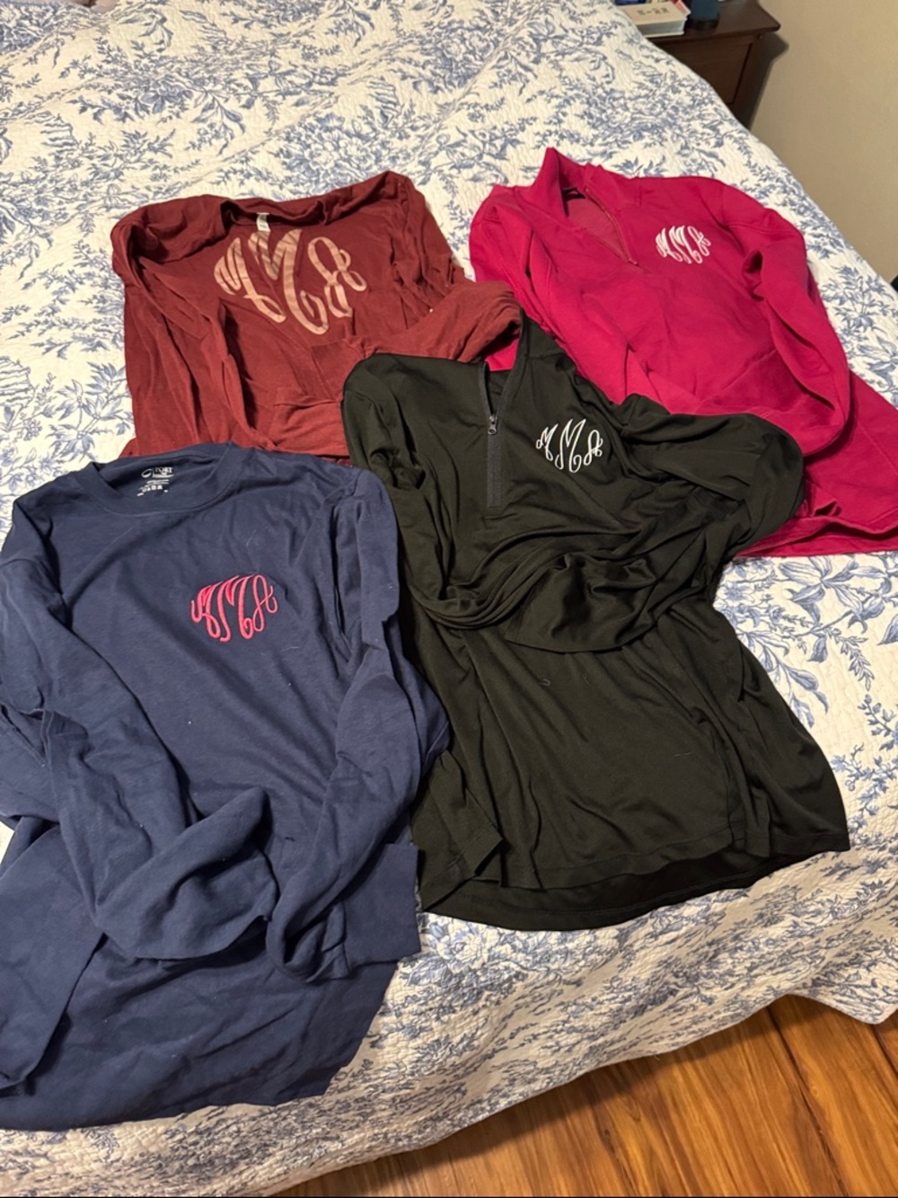 MAM-Monogrammed Long Sleeve Bundle - Navy, Black, Maroon, Pink